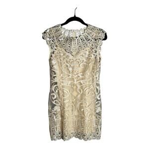 Simple City Ivory Slip Dress With Lace & Mesh Overlay Back Zipper Size Medium